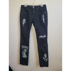 Broken Promises Jeans Men's Size 32 Black Gothic Emo Cobra Rose Ripped Denim Tat